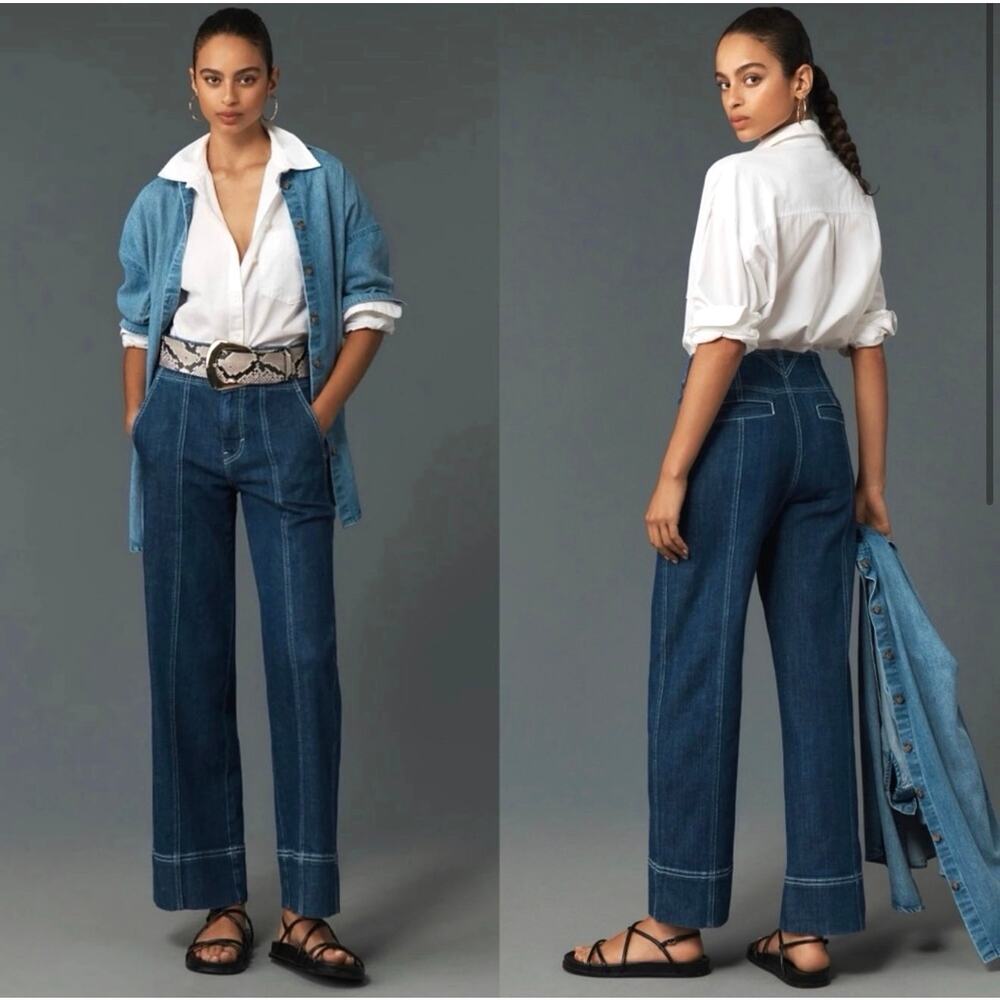 Anthropologie Pilcro Seamed High Rise Flare Jeans Straight Wide Leg SZ 28x30 EUC